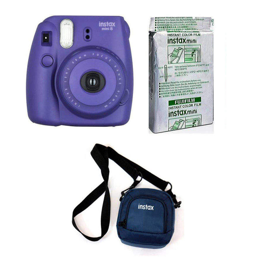 FUJIFILM INSTAX Mini 8 Grape Instant Film Camera with 10X1 Pack of Instant Film With Pouch Kit (Purple, 10 Exposures)