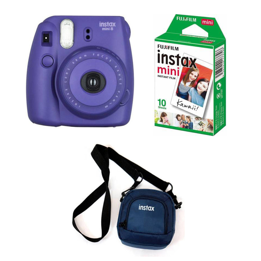 FUJIFILM INSTAX Mini 8 Grape Instant Film Camera with 10X1 Pack of Instant Film With Pouch Kit (Purple, 10 Exposures)