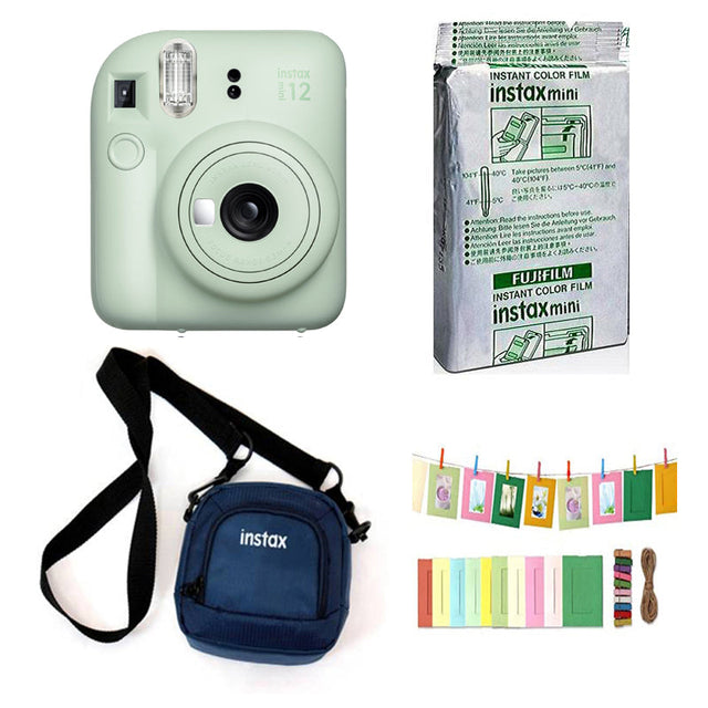 FUJIFILM INSTAX mini 12 Instant Camera with 10 sheets film roll + camera case + bunting1, kit. Mint Green