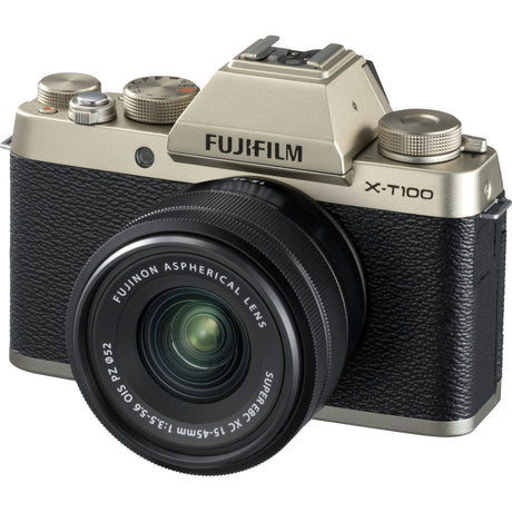 FUJIFILM X-T100 Mirrorless Digital Camera with 15-45mm Lens Champagne Gold