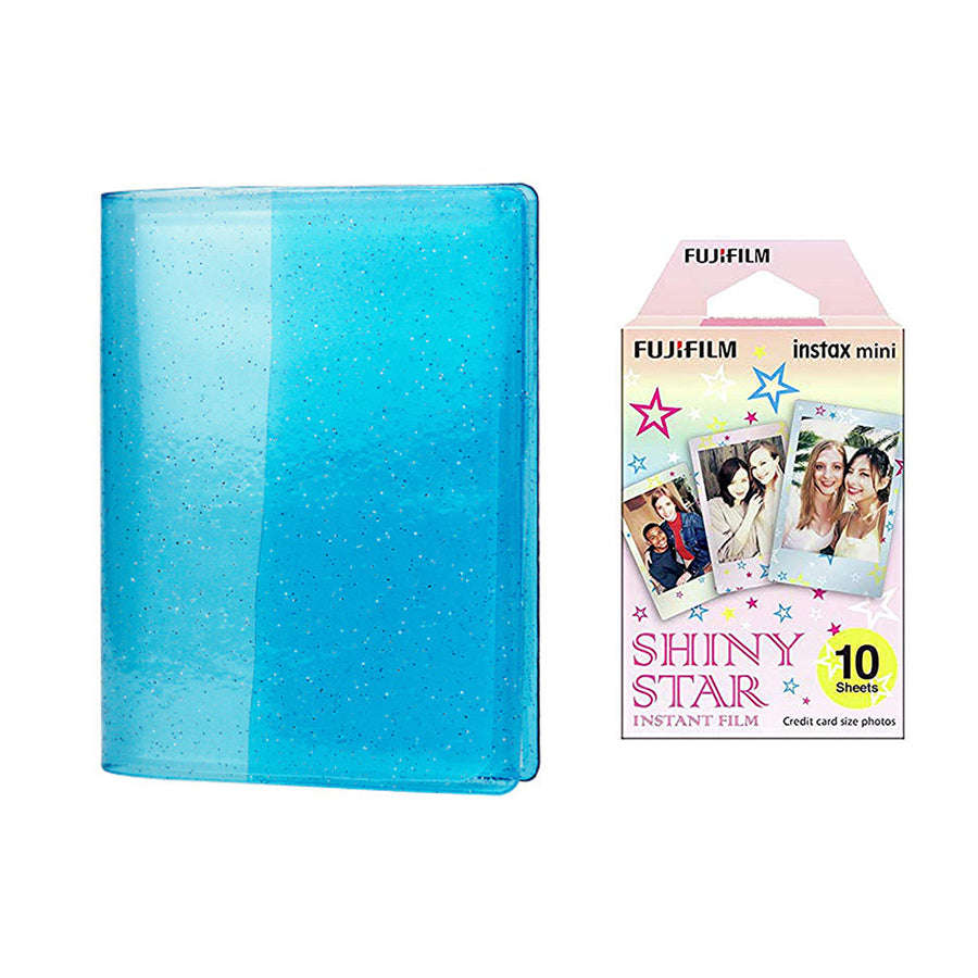 Fujifilm Instax Mini 10X1 shiny star Instant Film with 64-Sheets Album For Mini Film 3 inch Sky blue