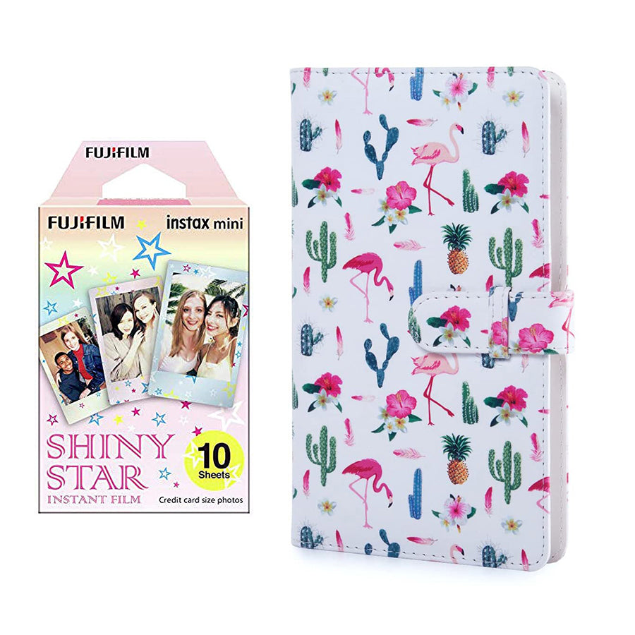 Fujifilm Instax Mini 10X1  shiny star Instant Film with 96-sheet Album for mini film  (Flamingo catus)