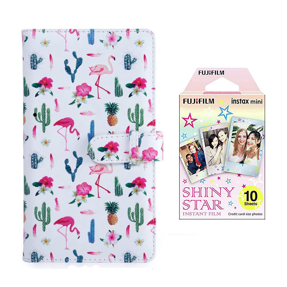 Fujifilm Instax Mini 10X1 shiny star Instant Film with 96-sheet Album for mini film Flamingo catus