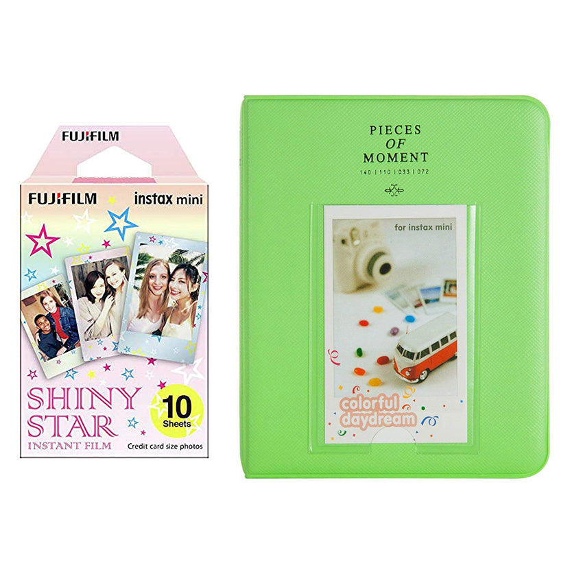 Fujifilm Instax Mini 10X1 shiny star Instant Film with Instax Time Photo Album 64 Sheets Lime green