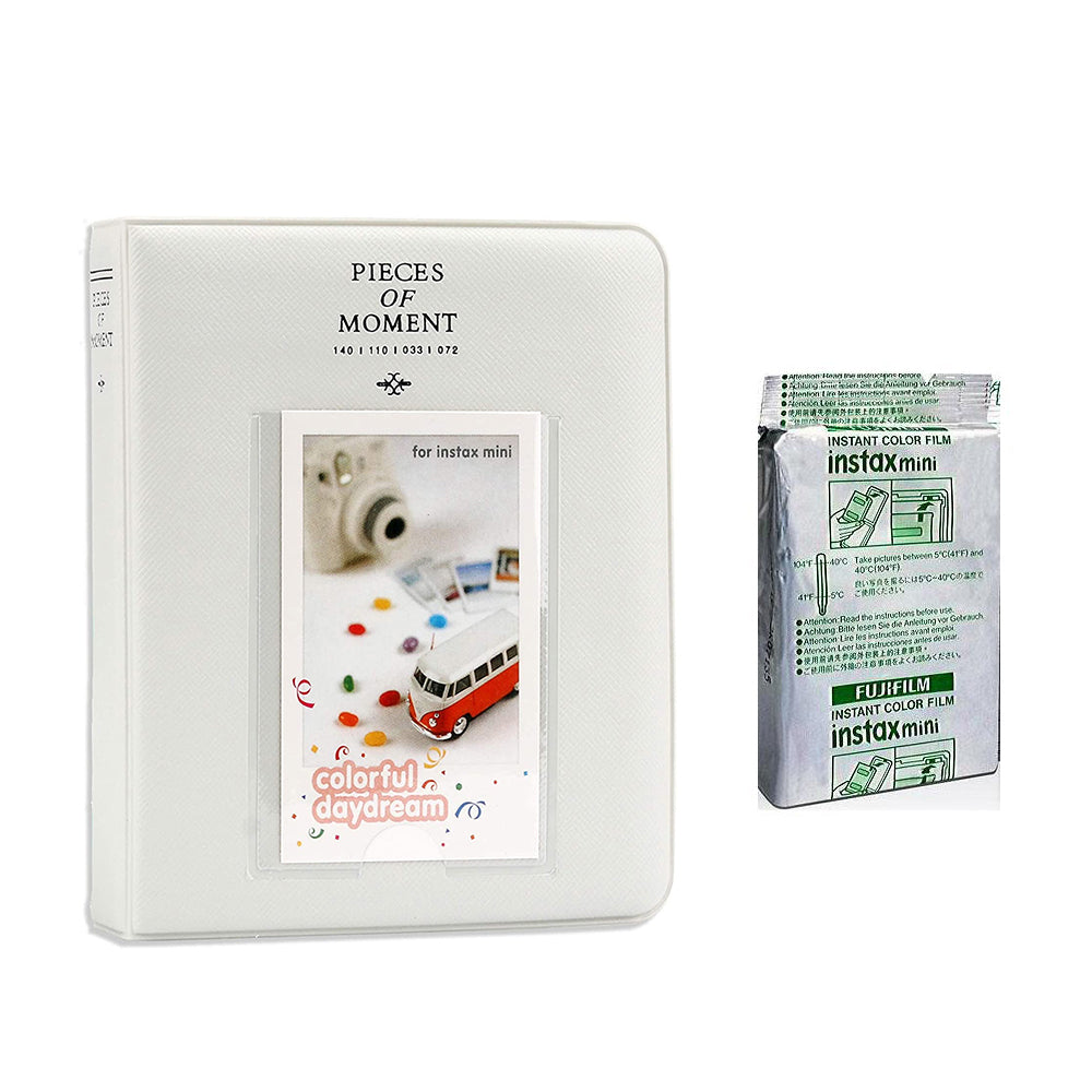 Fujifilm Instax Mini 10X1 shiny star Instant Film with Instax Time Photo Album 64 Sheets Ice white