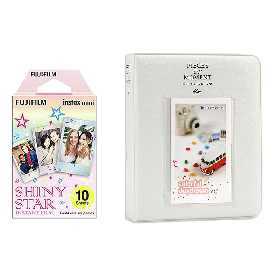 Fujifilm Instax Mini 10X1 shiny star Instant Film with Instax Time Photo Album 64 Sheets Ice white