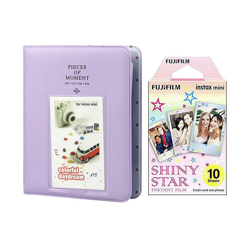 Fujifilm Instax Mini 10X1 shiny star Instant Film with Instax Time Photo Album 64 Sheets lilac purple