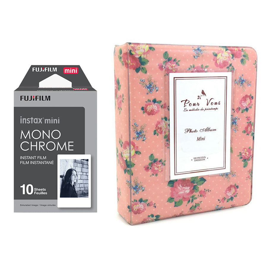Fujifilm Instax Mini 10X1 Monochrome Instant Film with Instax Time Photo Album 64 Sheets (Beautiful flower)