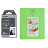Fujifilm Instax Mini 10X1 Monochrome Instant Film with Instax Time Photo Album 64 Sheets Lime green