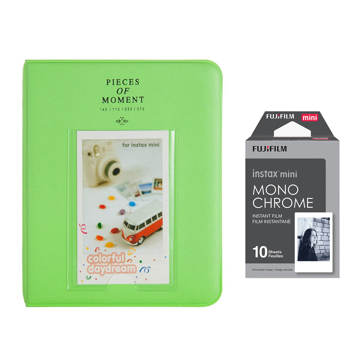 Fujifilm Instax Mini 10X1 Monochrome Instant Film with Instax Time Photo Album 64 Sheets Lime green