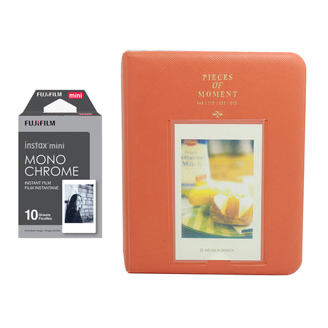 Fujifilm Instax Mini 10X1 Monochrome Instant Film with Instax Time Photo Album 64 Sheets Orange