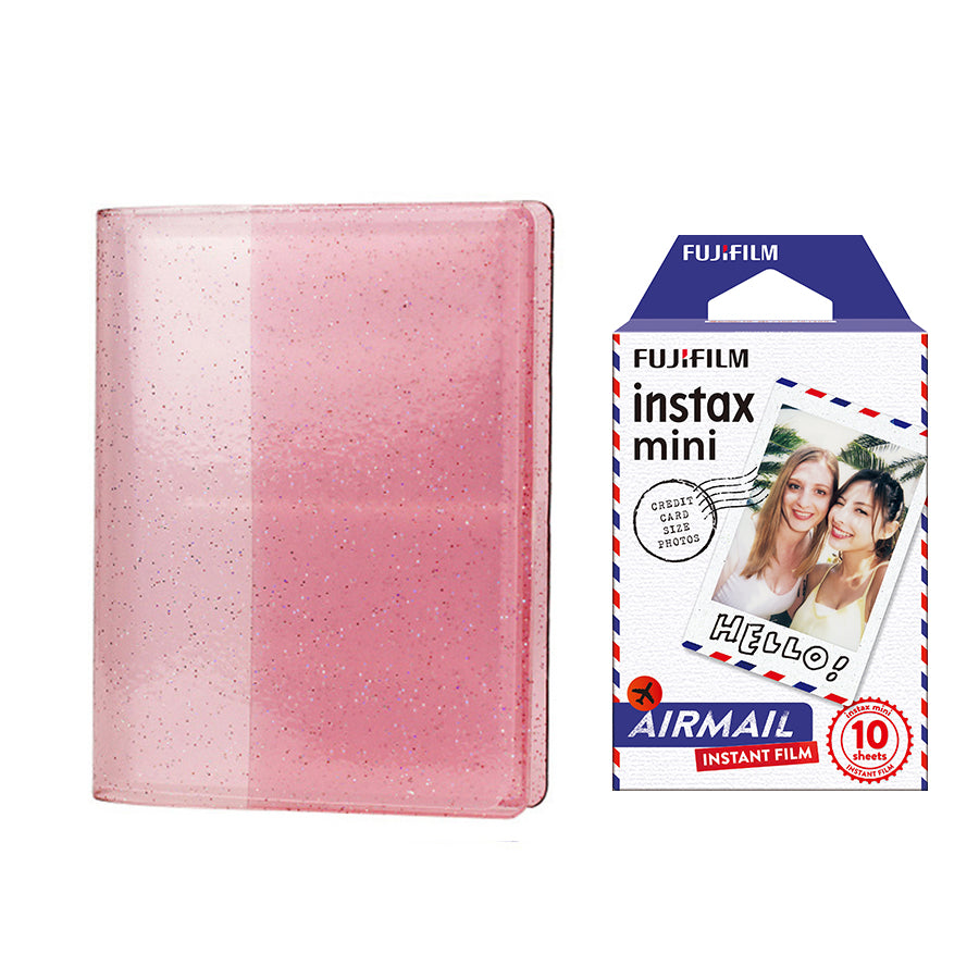 Fujifilm Instax Mini 10X1 airmail Instant Film with 64-Sheets Album For Mini Film 3 inch (blush pink)