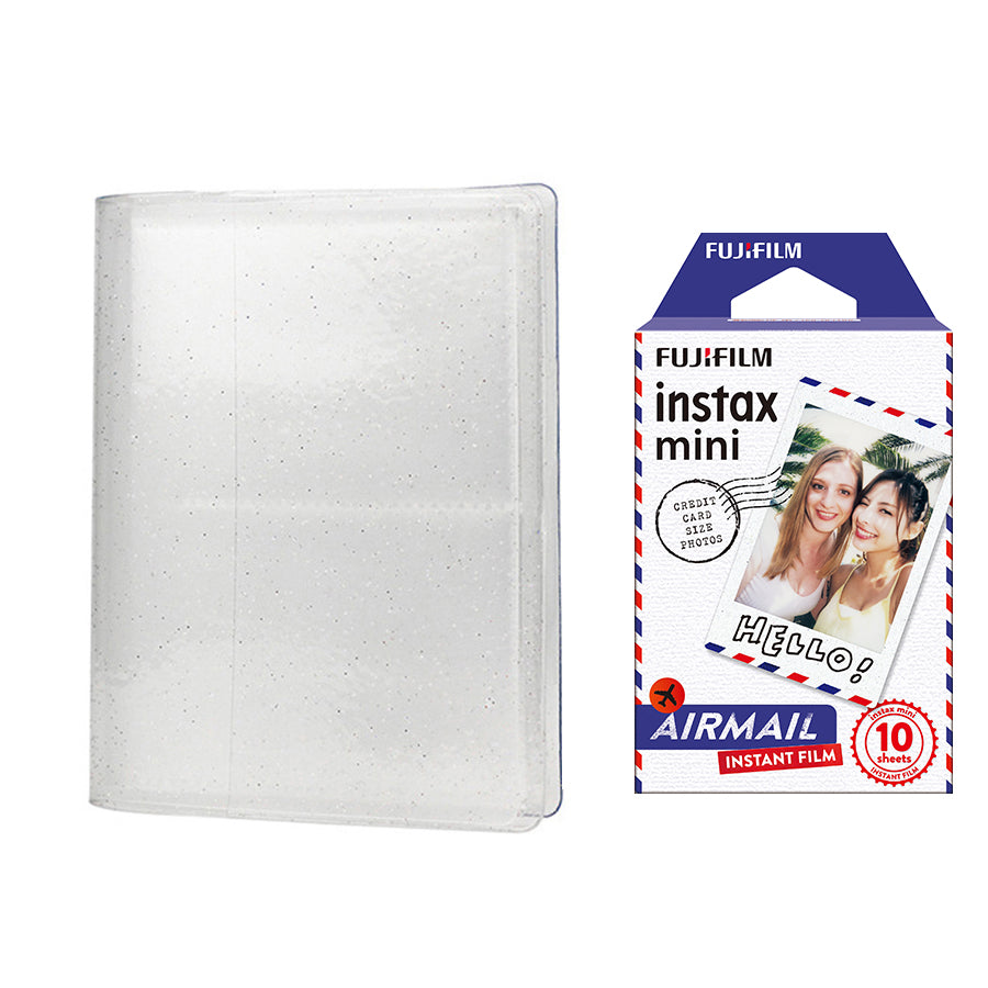 Fujifilm Instax Mini 10X1 airmail Instant Film with 64-Sheets Album For Mini Film 3 inch (lce white)