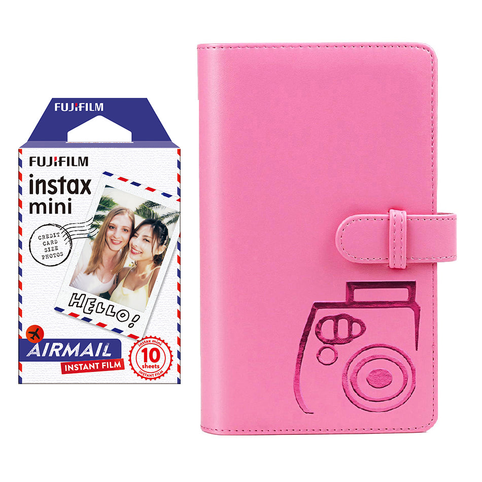 Fujifilm Instax Mini 10X1 airmail Instant Film with 96-sheet Album for mini film Flamingo pink