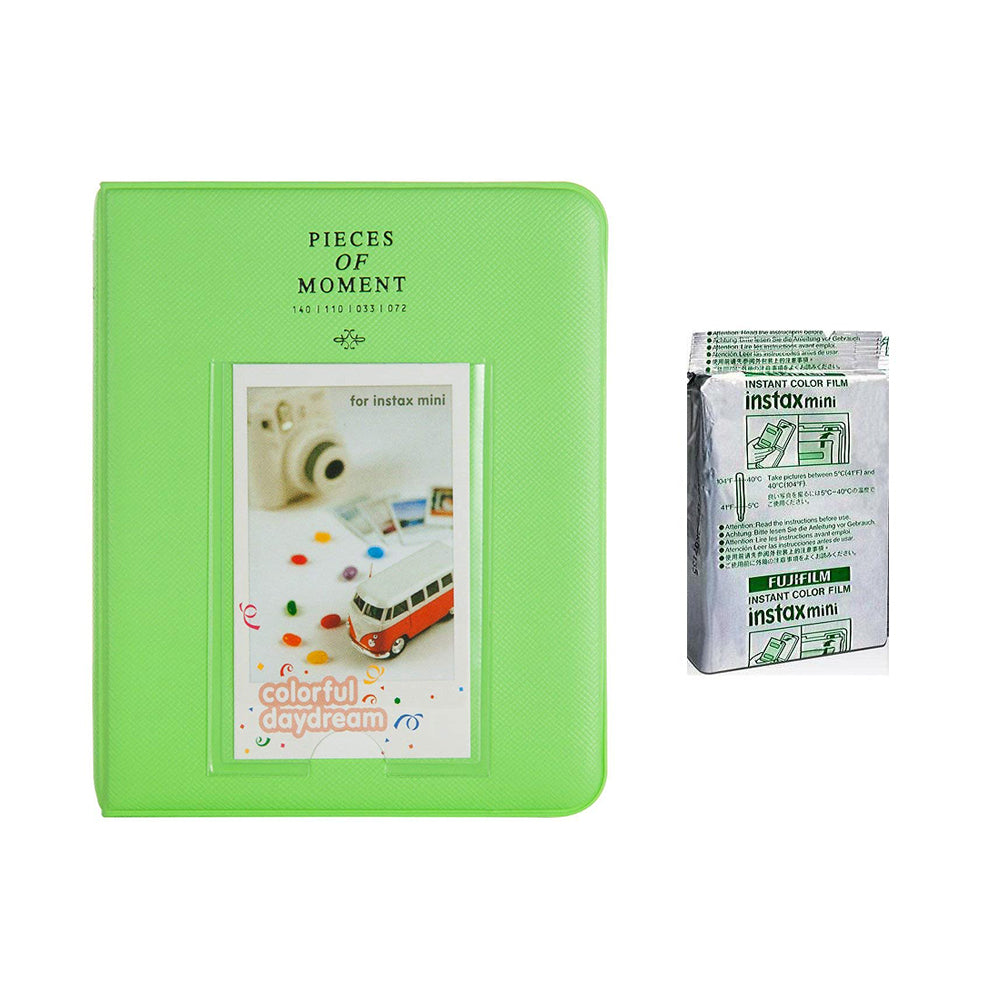 Fujifilm Instax Mini 10X1 airmail Instant Film with Instax Time Photo Album 64 Sheets Lime green