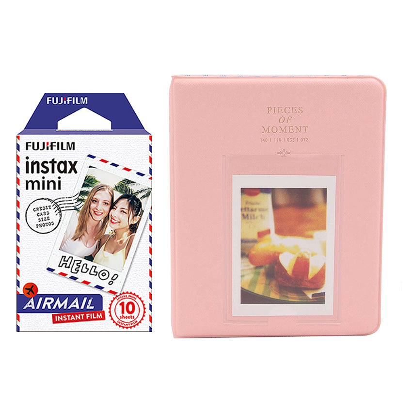 Fujifilm Instax Mini 10X1 airmail Instant Film with Instax Time Photo Album 64 Sheets Peach pink