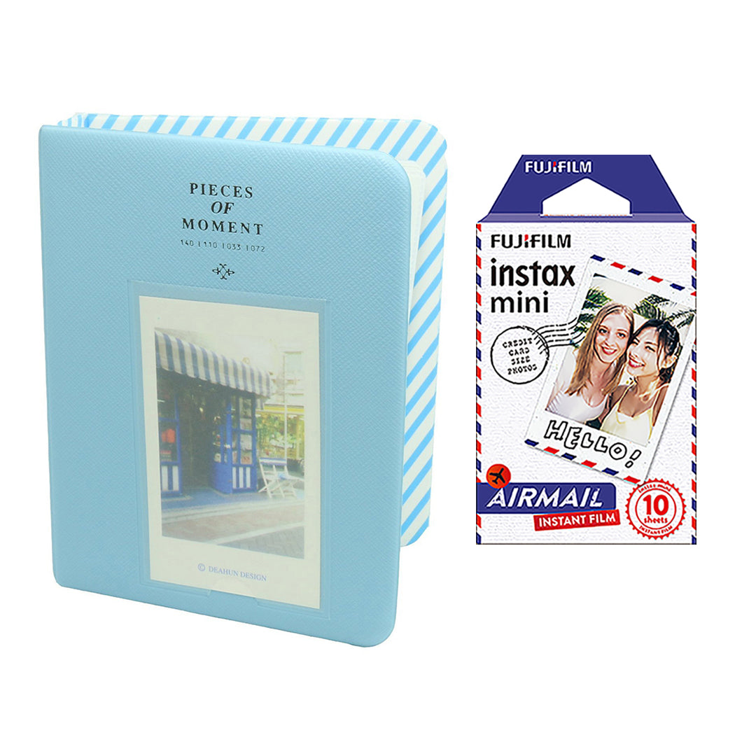 Fujifilm Instax Mini 10X1 airmail Instant Film with Instax Time Photo Album 64 Sheets Water Blue