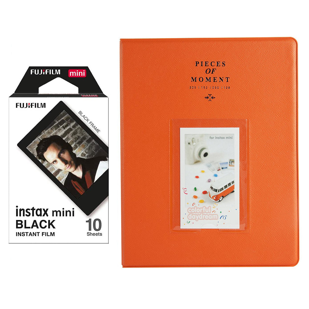 Fujifilm Instax Mini 10X1 black border Instant Film With 128-sheet Album for mini film (orange)