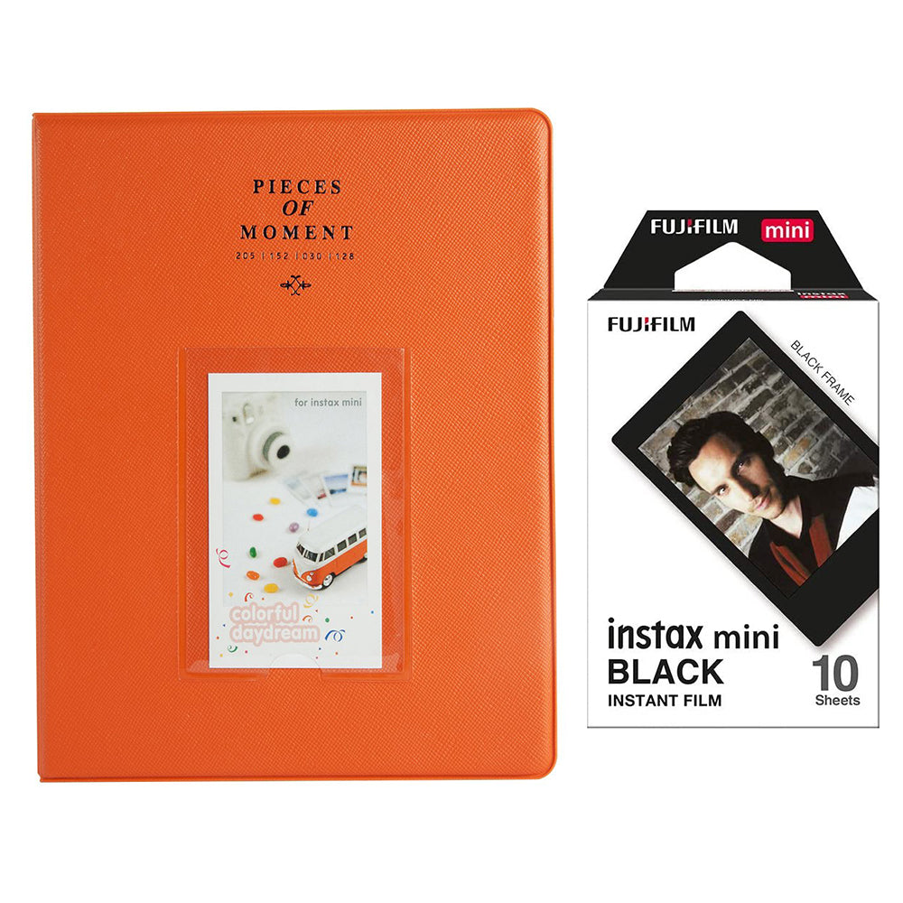 Fujifilm Instax Mini 10X1 black border Instant Film With 128-sheet Album for mini film (orange)
