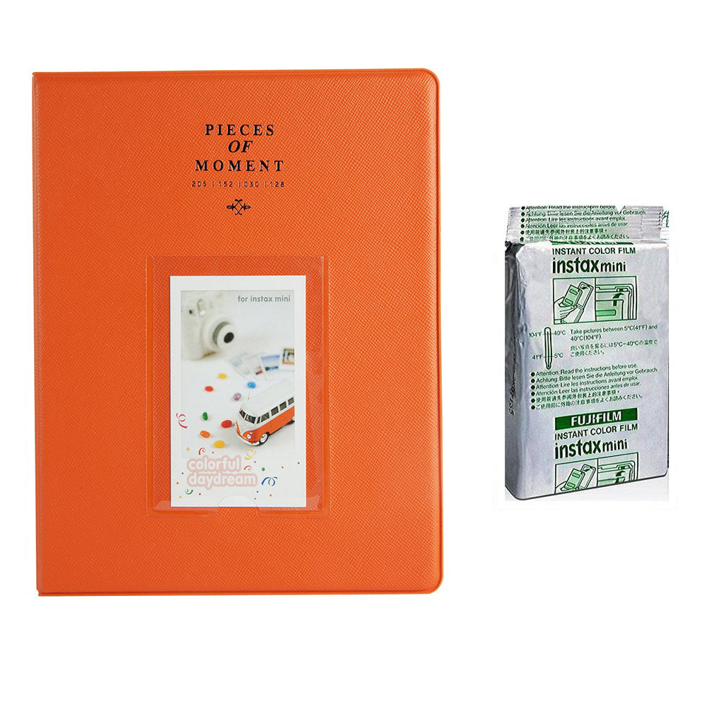 Fujifilm Instax Mini 10X1 black border Instant Film With 128-sheet Album for mini film (orange)