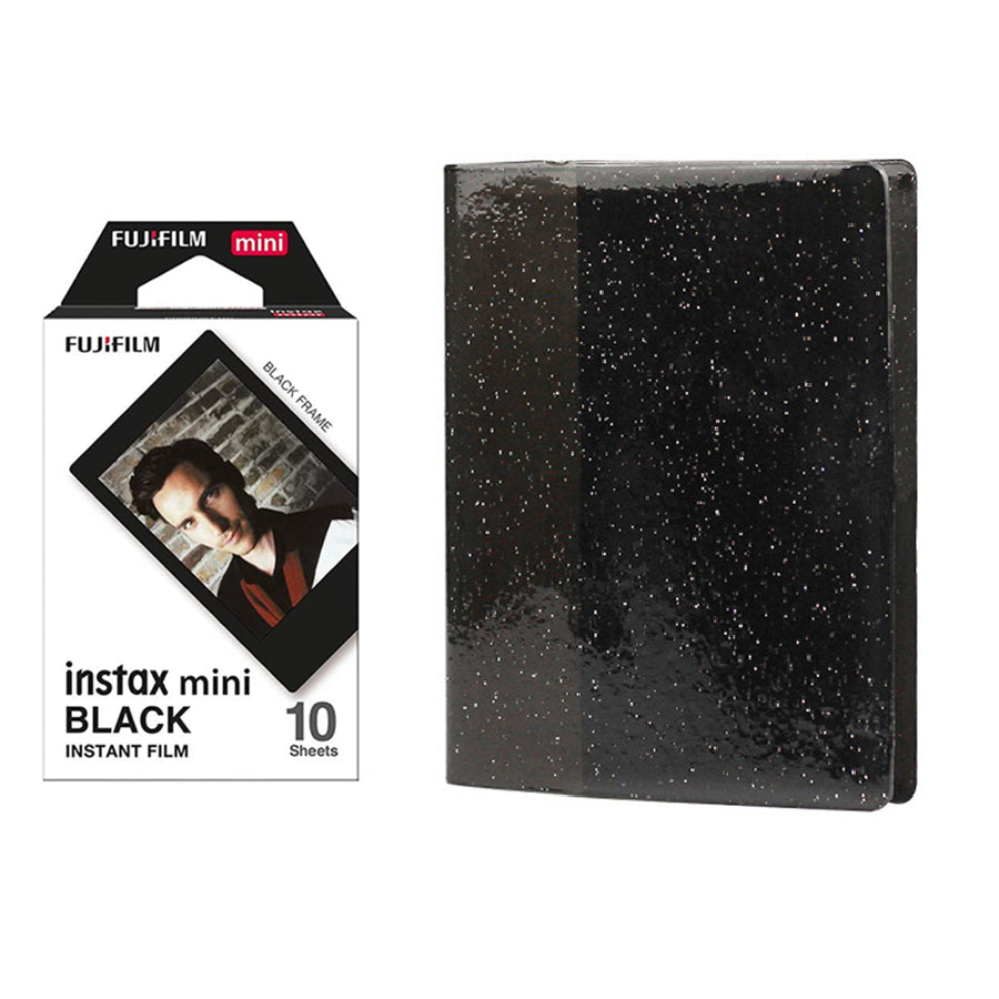 Fujifilm Instax Mini 10X1 black border Instant Film with 64-Sheets Album For Mini Film 3 inch (charcoal gray)