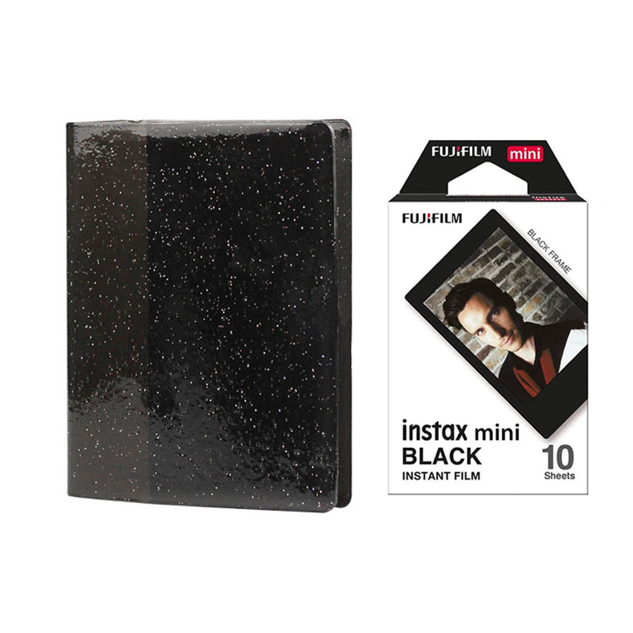 Fujifilm Instax Mini 10X1 black border Instant Film with 64-Sheets Album For Mini Film 3 inch (charcoal gray)