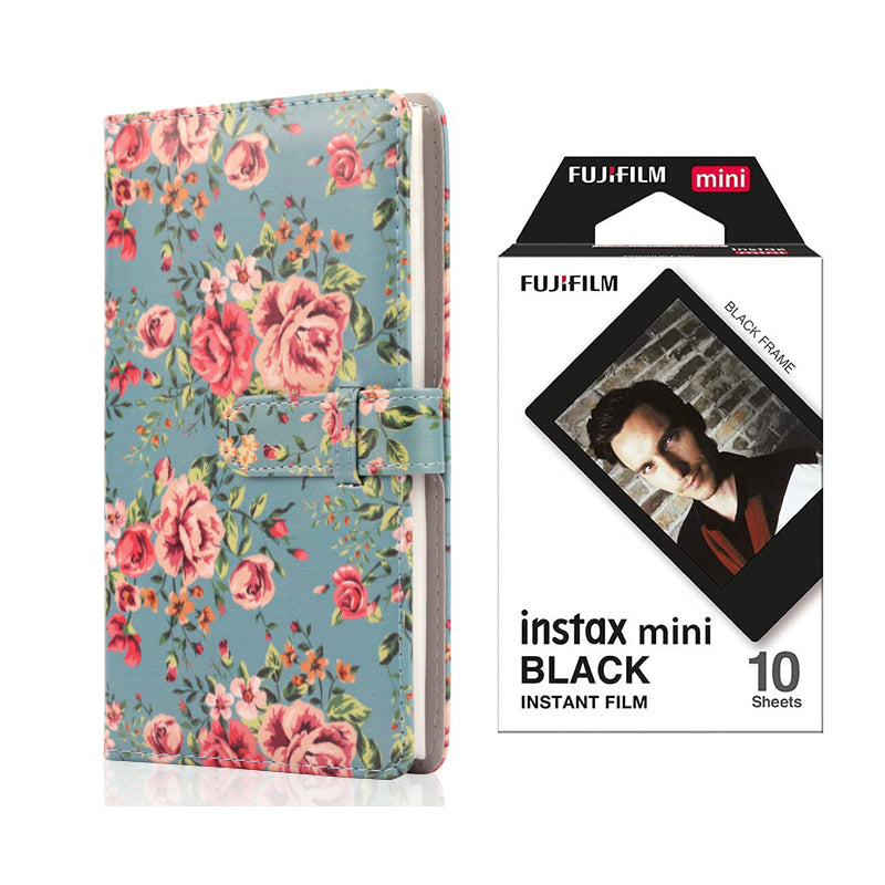 Fujifilm Instax Mini 10X1 black border Instant Film with 96-sheet Album for mini film  (Blue rose)