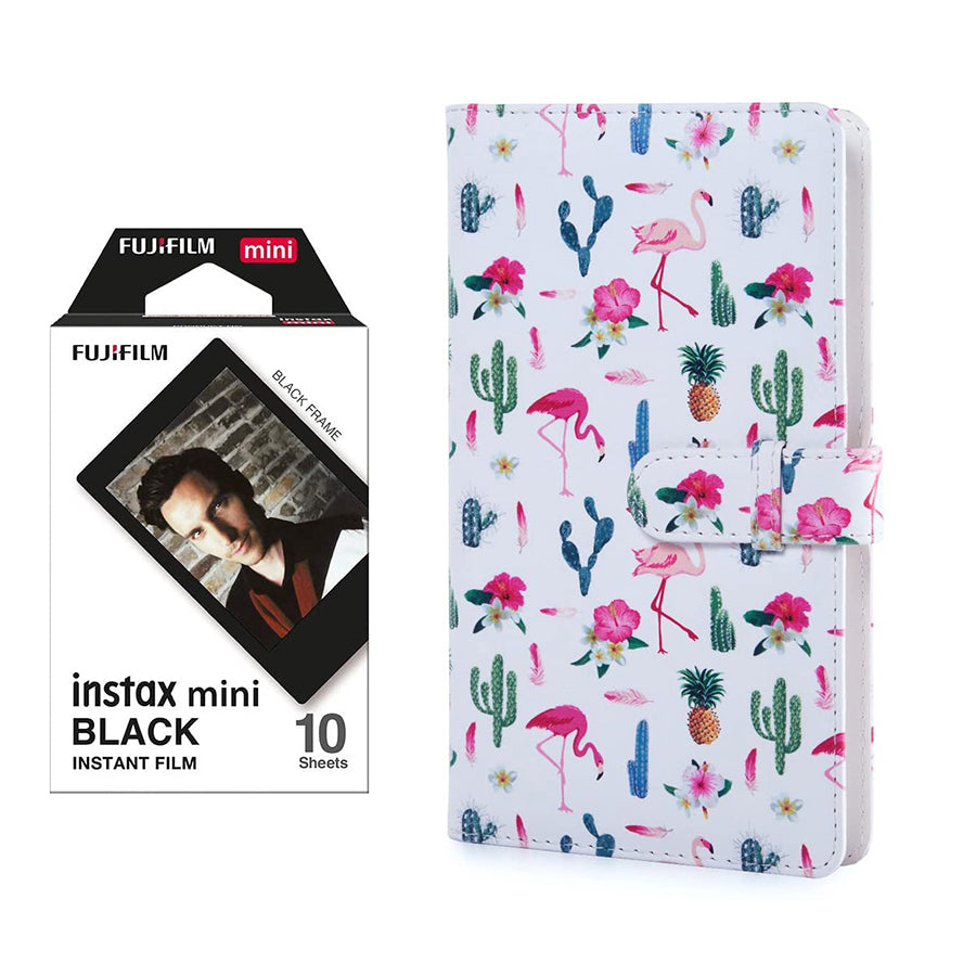 Fujifilm Instax Mini 10X1 black border Instant Film with 96-sheet Album for mini film Flamingo catus