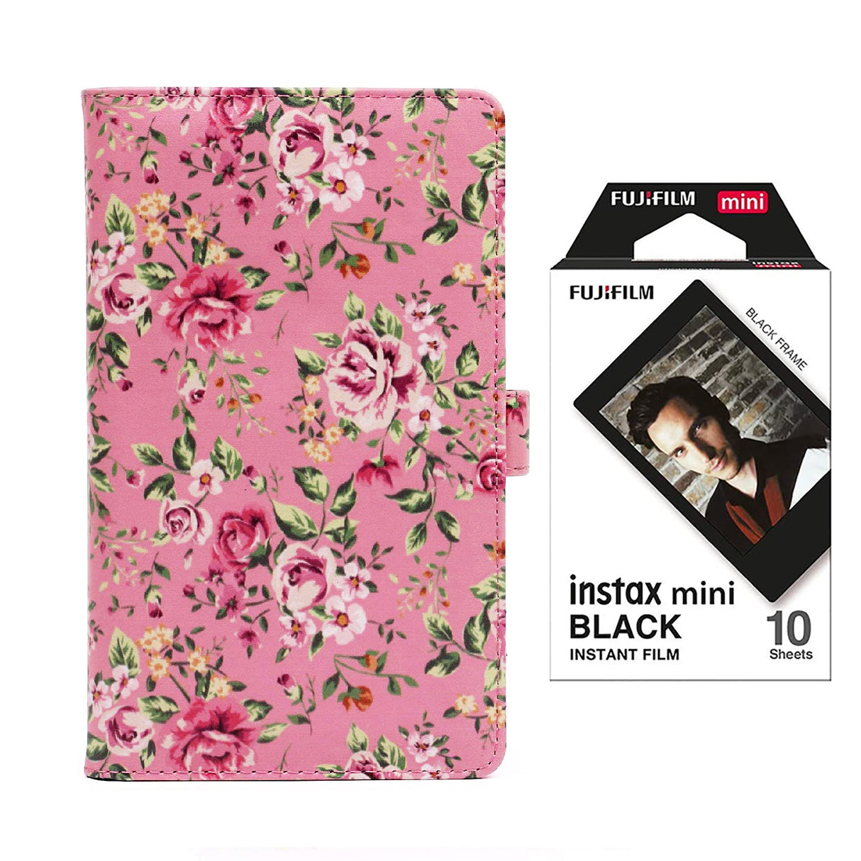 Fujifilm Instax Mini 10X1 black border Instant Film with 96-sheet Album for mini film Pink rose