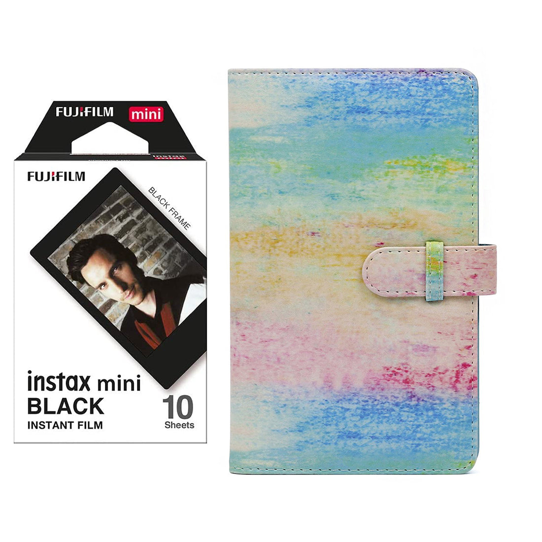 Fujifilm Instax Mini 10X1 black border Instant Film with 96-sheet Album for mini film (Watercolor)