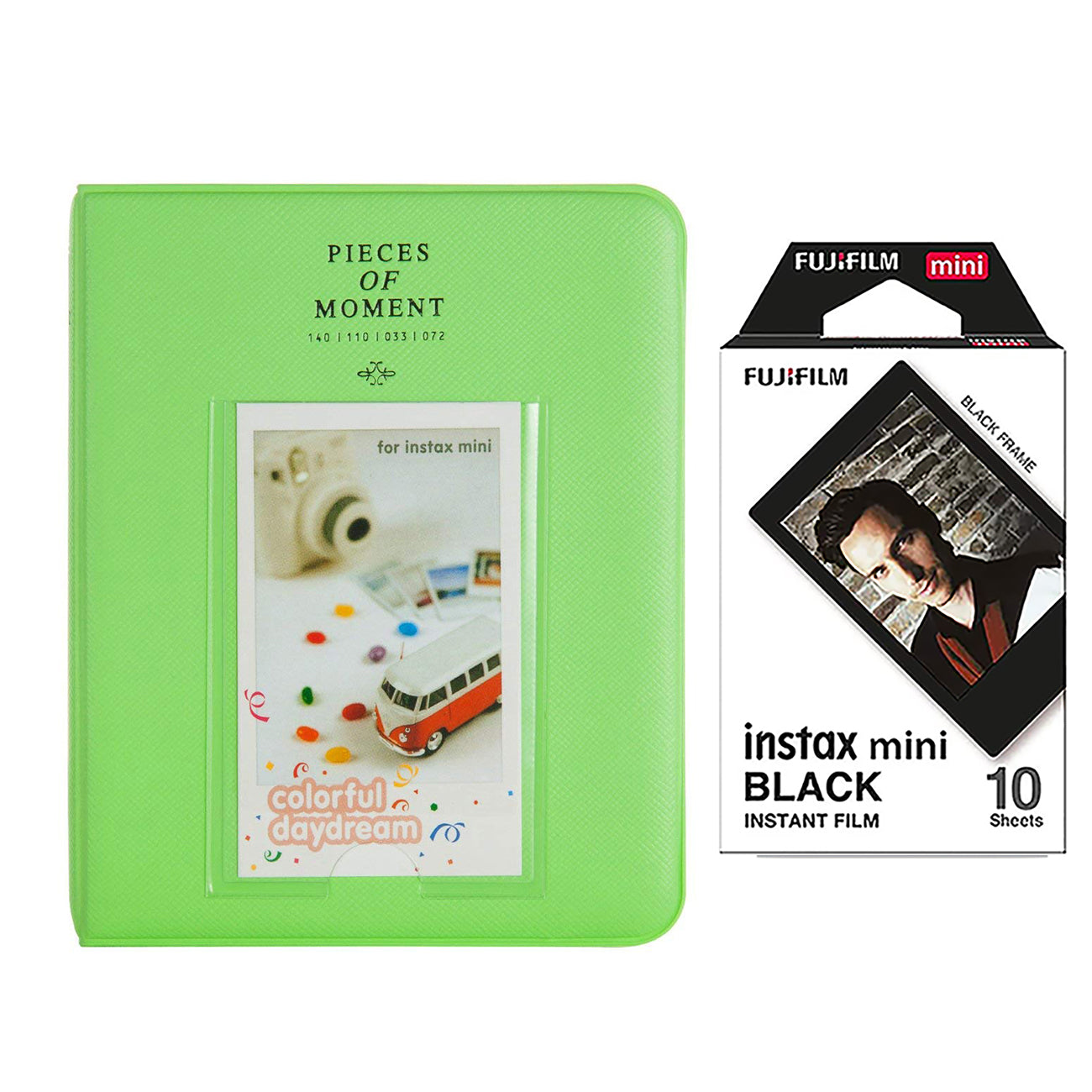 Fujifilm Instax Mini 10X1 black border Instant Film with Instax Time Photo Album 64 Sheets (LIME GREEN)