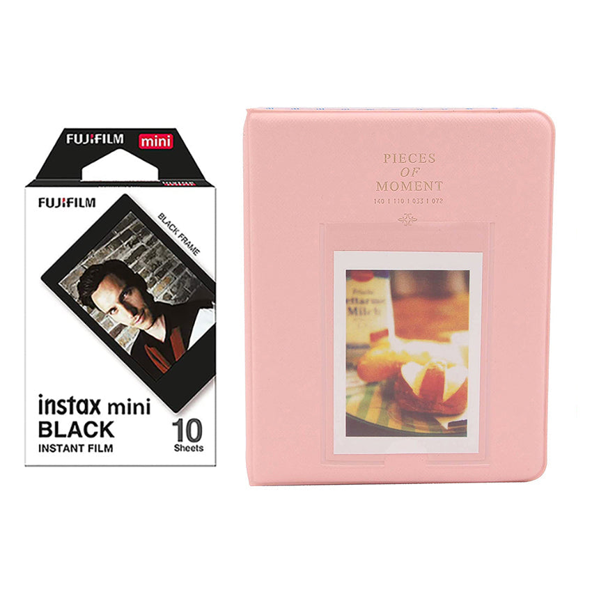Fujifilm Instax Mini 10X1 black border Instant Film with Instax Time Photo Album 64 Sheets (Peach pink)
