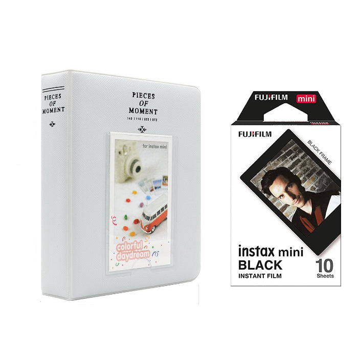 Fujifilm Instax Mini 10X1 black border Instant Film with Instax Time Photo Album 64 Sheets Pearly white