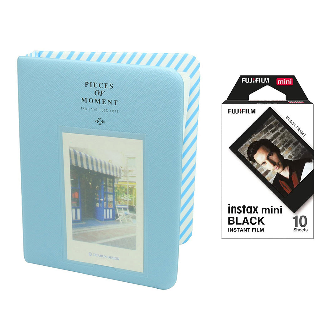 Fujifilm Instax Mini 10X1 black border Instant Film with Instax Time Photo Album 64 Sheets (Water Blue)