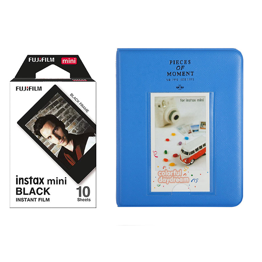 Fujifilm Instax Mini 10X1 black border Instant Film with Instax Time Photo Album 64 Sheets Cobalt blue
