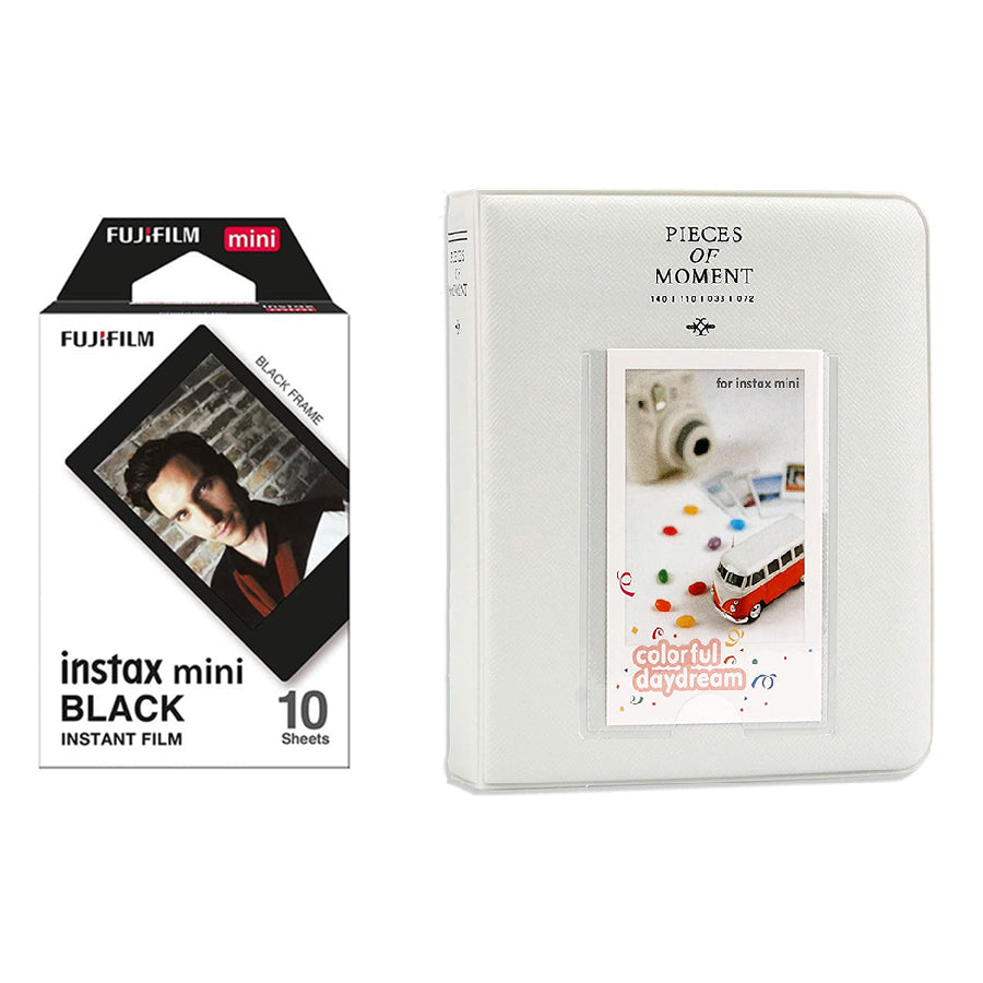 Fujifilm Instax Mini 10X1 black border Instant Film with Instax Time Photo Album 64 Sheets (ice white)
