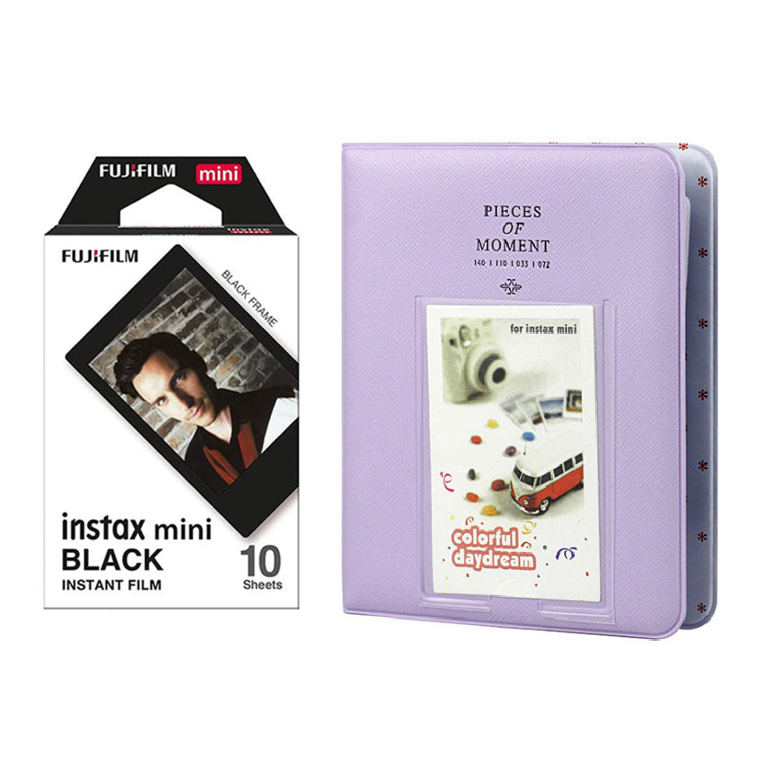 Fujifilm Instax Mini 10X1 black border Instant Film with Instax Time Photo Album 64 Sheets lilac purple