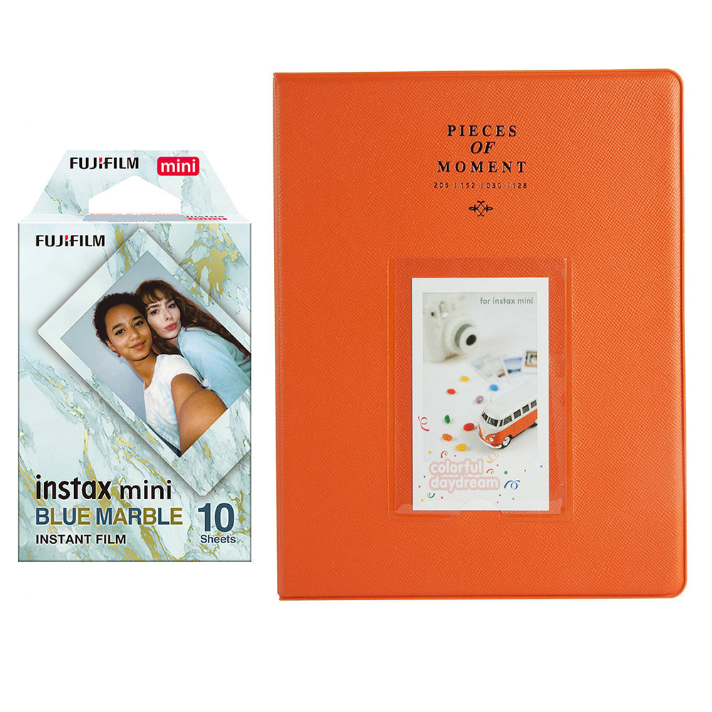 Fujifilm Instax Mini 10X1 blue marble Instant Film With 128-sheet Album for mini film (orange)