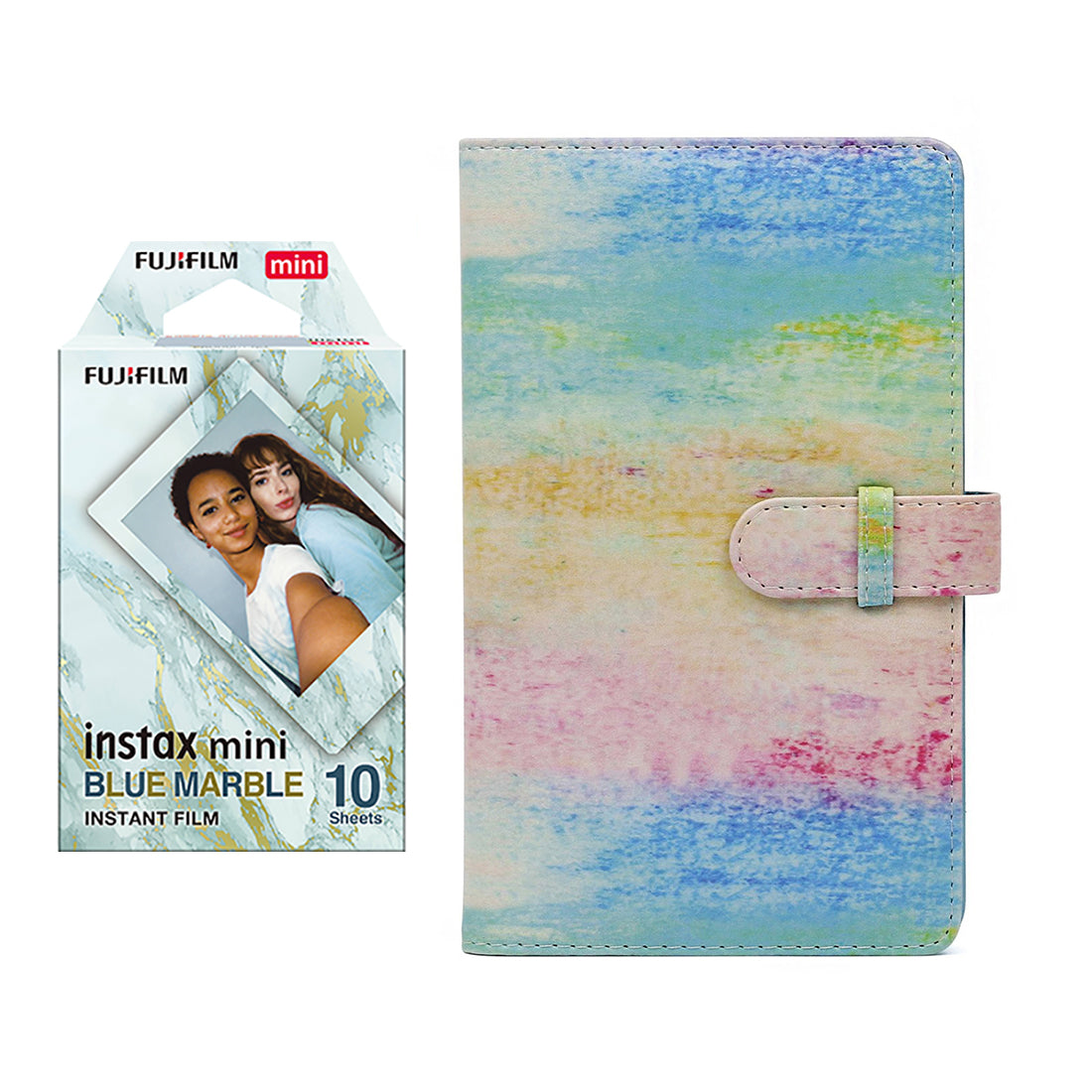 Fujifilm Instax Mini 10X1 blue marble Instant Film with 96-sheet Album for mini film (Watercolor)
