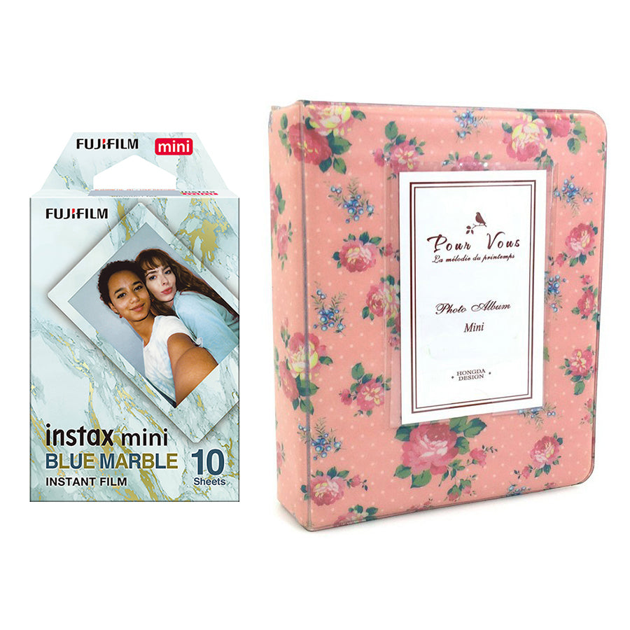 Fujifilm Instax Mini 10X1 blue marble Instant Film with Instax Time Photo Album 64 Sheets (Beautiful flower)