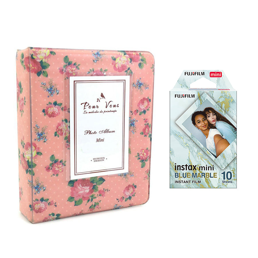 Fujifilm Instax Mini 10X1 blue marble Instant Film with Instax Time Photo Album 64 Sheets (Beautiful flower)
