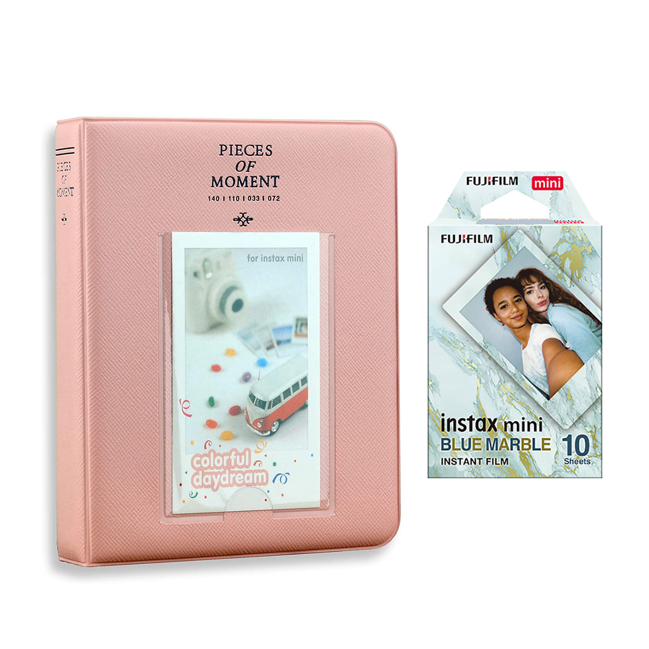 Fujifilm Instax Mini 10X1 blue marble Instant Film with Instax Time Photo Album 64 Sheets (blush pink)