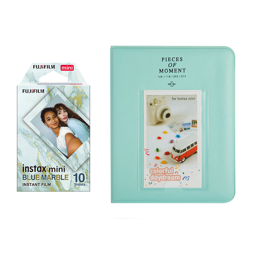 Fujifilm Instax Mini 10X1 blue marble Instant Film with Instax Time Photo Album 64 Sheets Ice blue