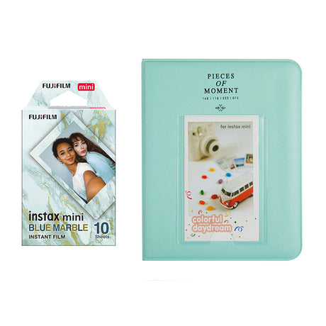 Fujifilm Instax Mini 10X1 blue marble Instant Film with Instax Time Photo Album 64 Sheets Ice blue