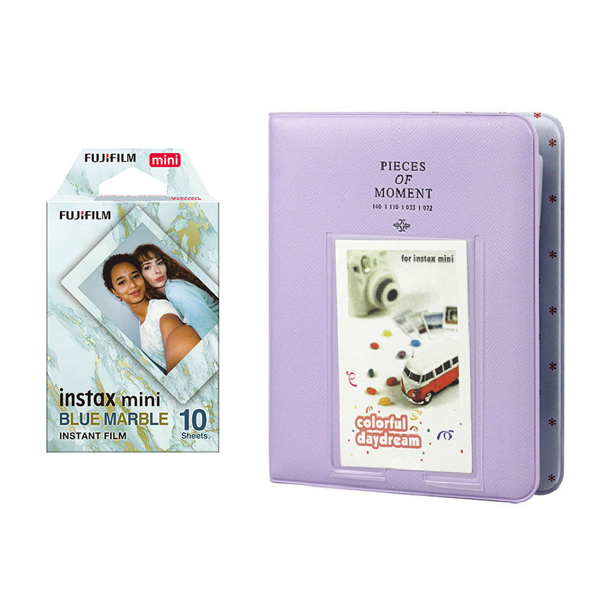 Fujifilm Instax Mini 10X1 blue marble Instant Film with Instax Time Photo Album 64 Sheets lilac purple