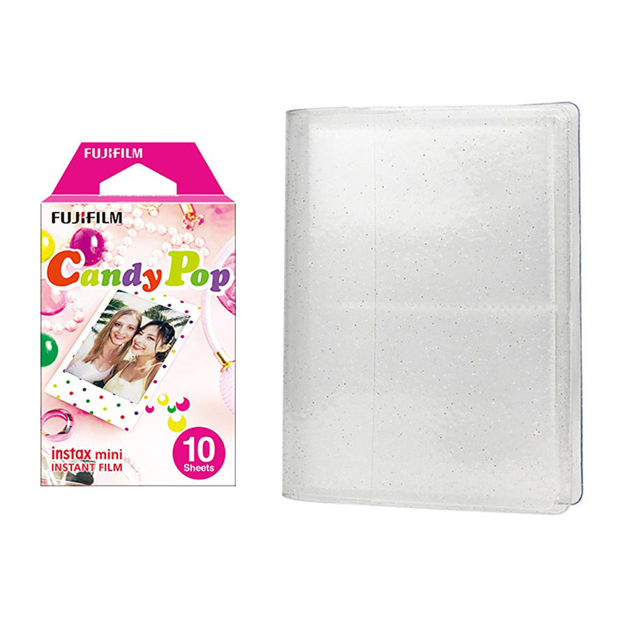 Fujifilm Instax Mini 10X1 candy pop Instant Film with 64-Sheets Album For Mini Film 3 inch (lce white)