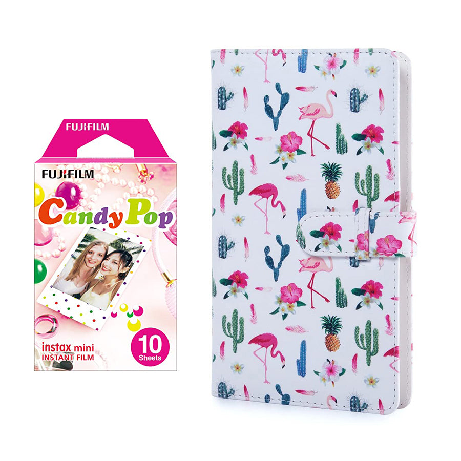 Fujifilm Instax Mini 10X1 candy pop Instant Film with 96-sheet Album for mini film Flamingo catus