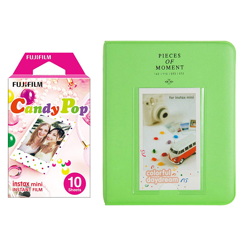 Fujifilm Instax Mini 10X1 candy pop Instant Film with Instax Time Photo Album 64 Sheets (LIME GREEN)