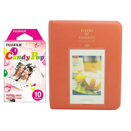 Fujifilm Instax Mini 10X1 candy pop Instant Film with Instax Time Photo Album 64 Sheets Orange