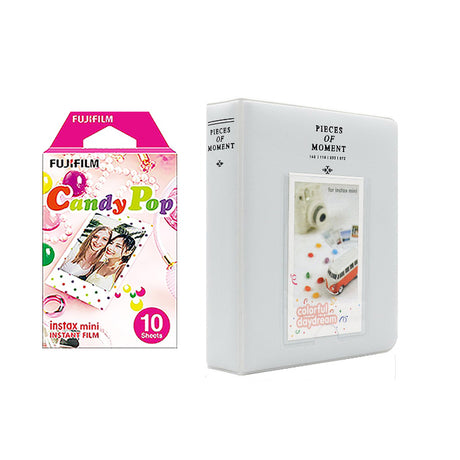 Fujifilm Instax Mini 10X1 candy pop Instant Film with Instax Time Photo Album 64 Sheets Pearly white